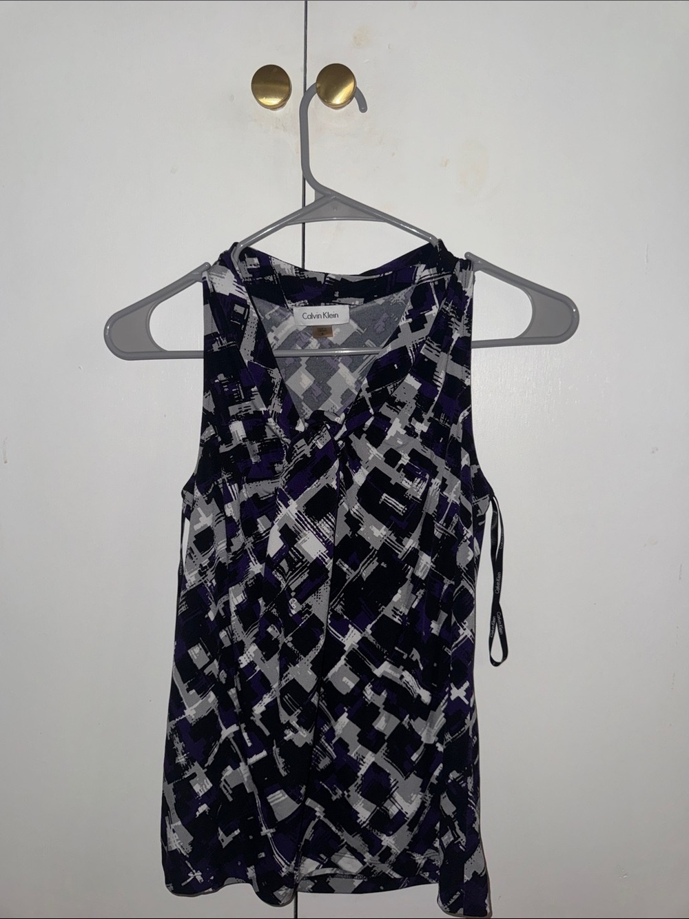 Calvin Klein Black, Purple and White Abstract Print Sleeveless Camisole